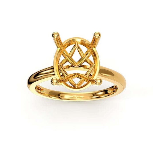 14K Yellow Gold 10 x 8mm Oval Basket Solitaire Stone Ring Mounting