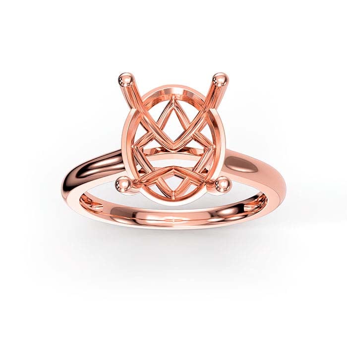 18K Rose Gold 10 x 8mm Oval Basket Solitaire Stone Ring Mounting
