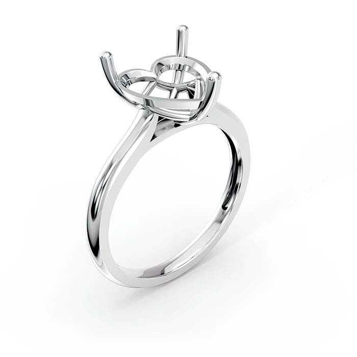 14K White Gold 10mm Heart Basket Solitaire Stone Ring Mounting