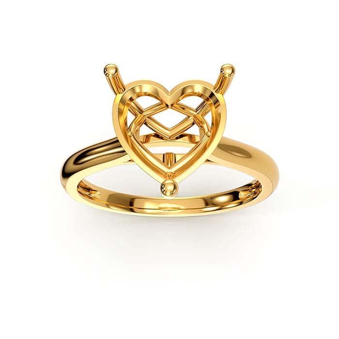 14K Geelgouden 10mm Hartvormige Basket Solitaire Steen Ringmontuur