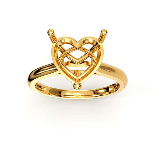 14K Yellow Gold 10mm Heart Basket Solitaire Stone Ring Mounting