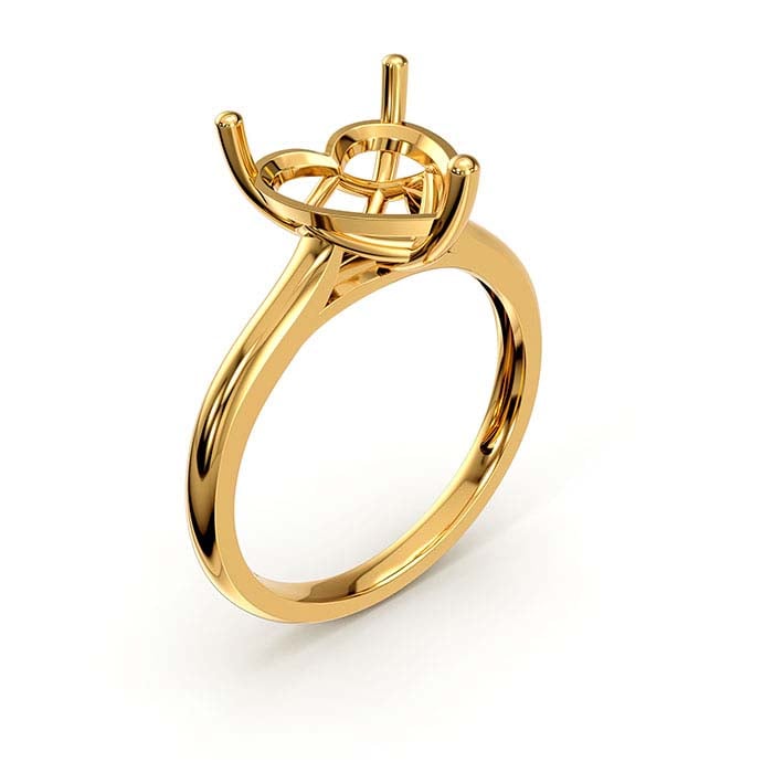 18K Gult Guld 10mm Hjerte Kurv Solitaire Sten Ringmontering