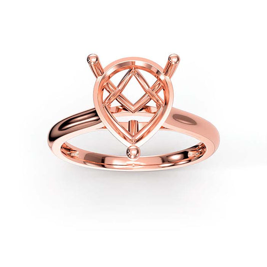 14K Rose Gold 10 x 8mm Pear Basket Solitaire Stone Ring Mounting
