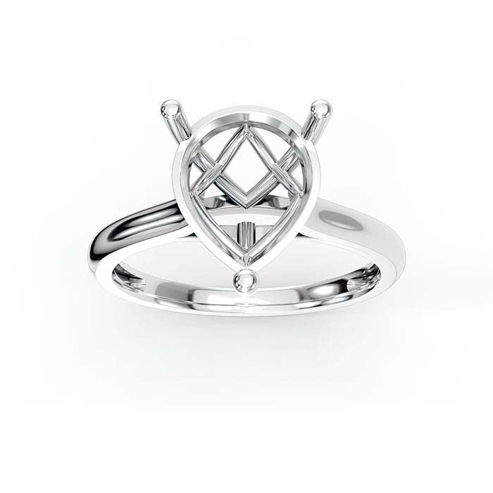 Montagem de Anel Solitário em Ouro Branco 18K com Pedra Pêra 10 x 8mm e Cesto