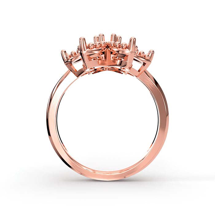 14K Rose Gold Marquise & Round Flower Stone Ring Mounting