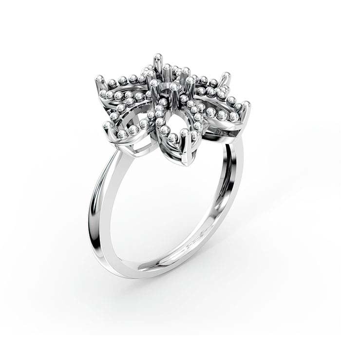 Ringfassung aus 14 Karat Weißgold mit Marquise- und rundem Blumenstein