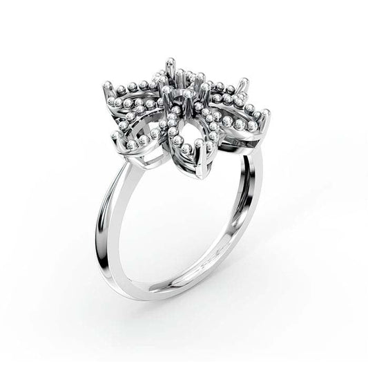 Βάση Δαχτυλιδιού από 14Κ Λευκό Χρυσό με Μαρκίζ και Στρογγυλή Πέτρα σε Σχήμα Λουλουδιού