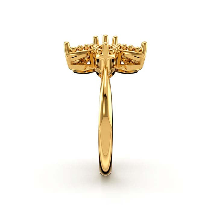 Montatura per anello a fiore con pietre marquise e rotonde in oro giallo 14K