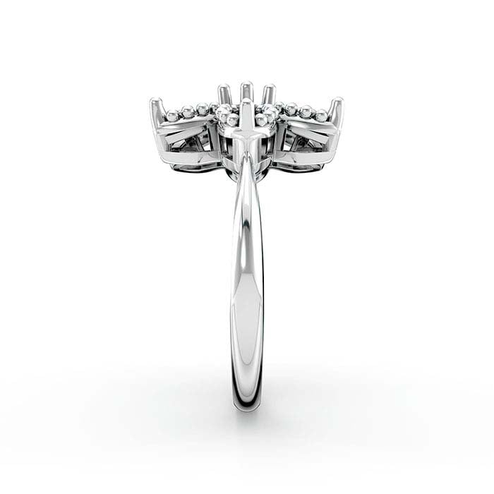 18K Hvidguld Marquise & Rund Blomst Sten Ringopsats