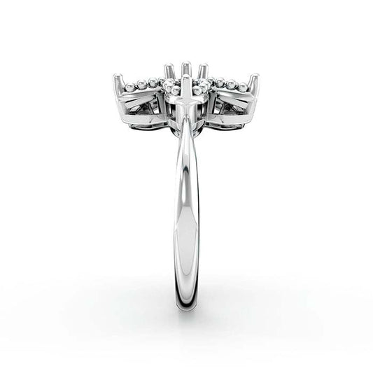 Βάση Δαχτυλιδιού από Λευκό Χρυσό 18Κ με Μαρκίζ και Στρογγυλή Πέτρα σε Σχήμα Λουλουδιού