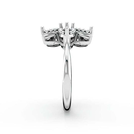 Βάση Δαχτυλιδιού από Λευκό Χρυσό 18Κ με Μαρκίζ και Στρογγυλή Πέτρα σε Σχήμα Λουλουδιού