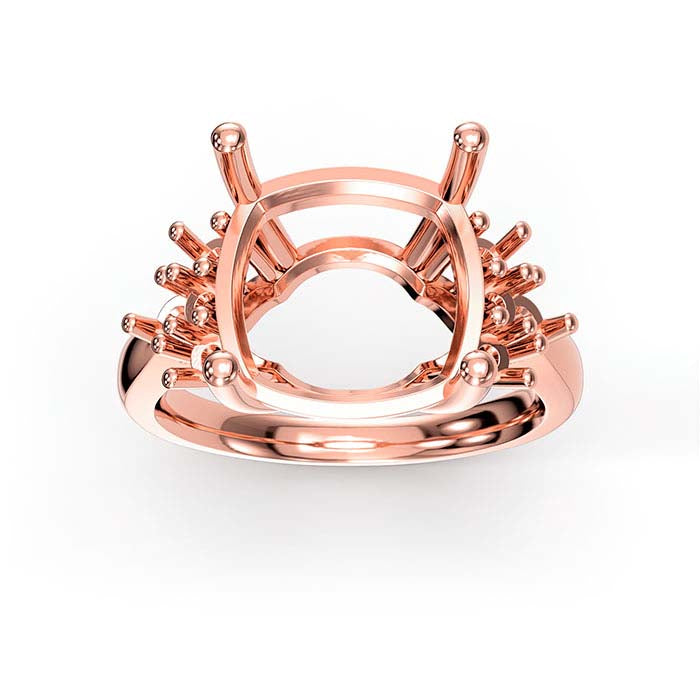 Montatura per Anello con Pietra a Cuscino e Rotonda in Oro Rosa 18K
