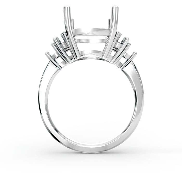 Montatura per anello in oro bianco 18K con pietra a cuscino e rotonda