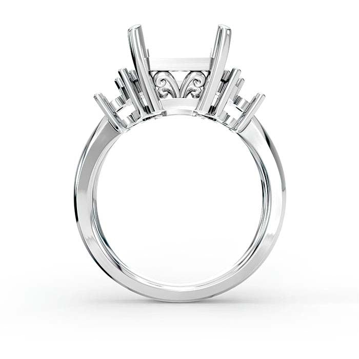 Βάση Δαχτυλιδιού από Λευκό Χρυσό 14Κ με Σμαραγδένιο Κοπή και Στρογγυλή Πέτρα