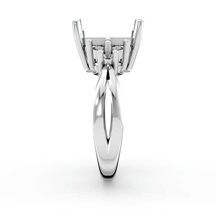 Montatura per Anello in Oro Bianco 14K con Pietra Smeraldo Taglio Rettangolare e Pietra Rotonda