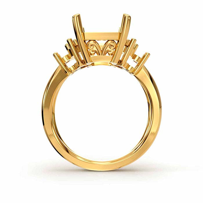 Ringfassung aus 14 Karat Gelbgold mit Smaragdschliff und runden Steinen