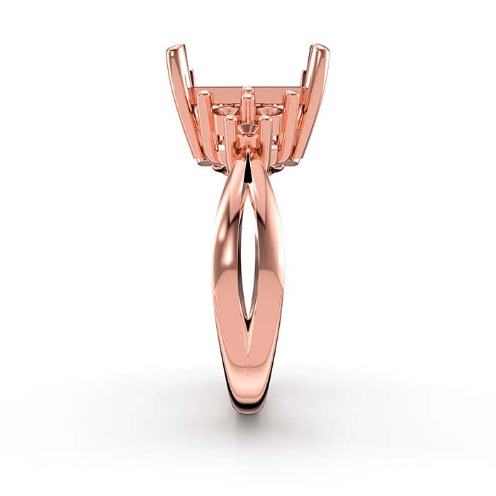 Montatura per Anello in Oro Rosa 18K con Pietra Smeraldo Taglio Rettangolare e Pietra Rotonda