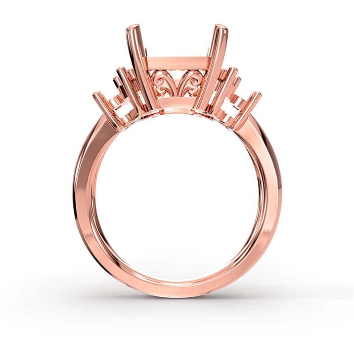 Ringfassung aus 18 Karat Roségold mit Smaragdschliff und runden Steinen