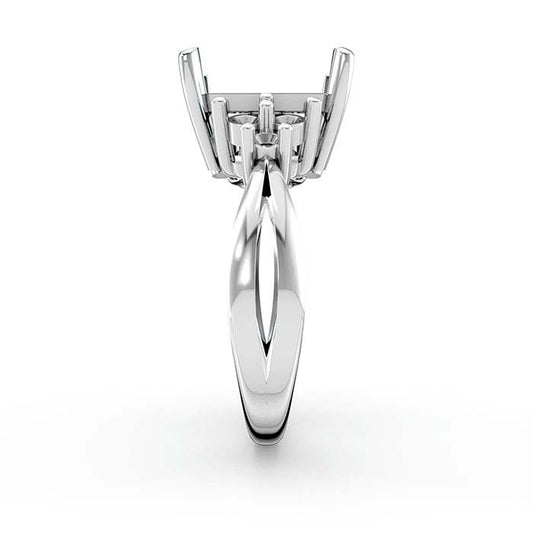 18Kホワイトゴールド エメラルドカット＆ラウンドストーン リングマウンティング