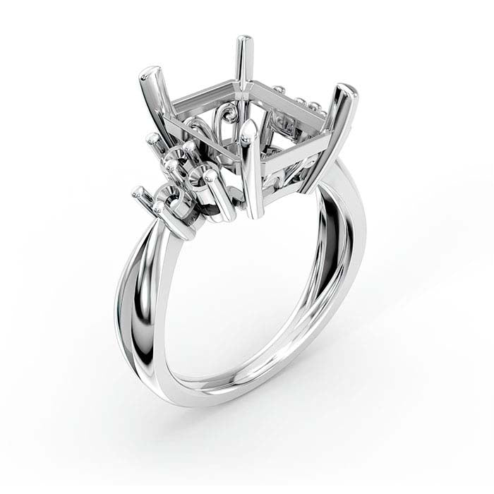 خاتم من الذهب الأبيض عيار 18 قيراط بتصميم قطع زمردي ومستدير لتركيب الأحجار