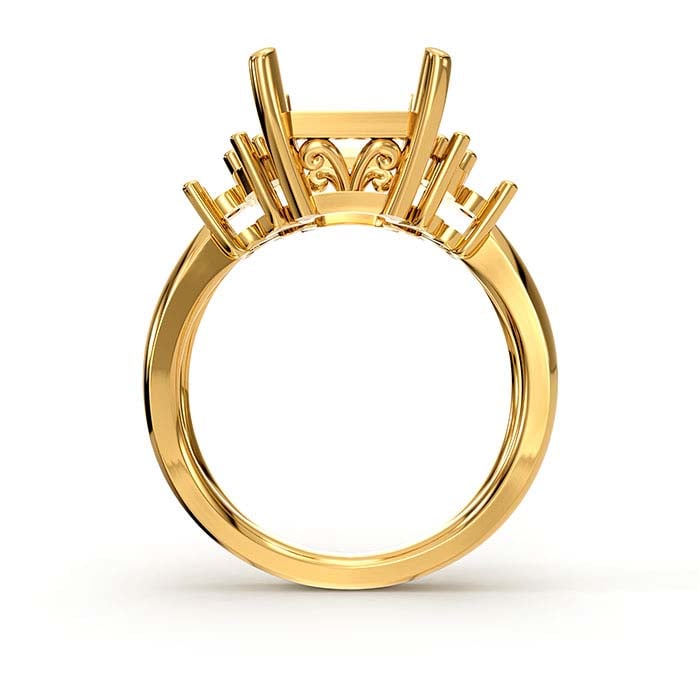 Montatura per anello in oro giallo 18K con pietra taglio smeraldo e pietra tonda