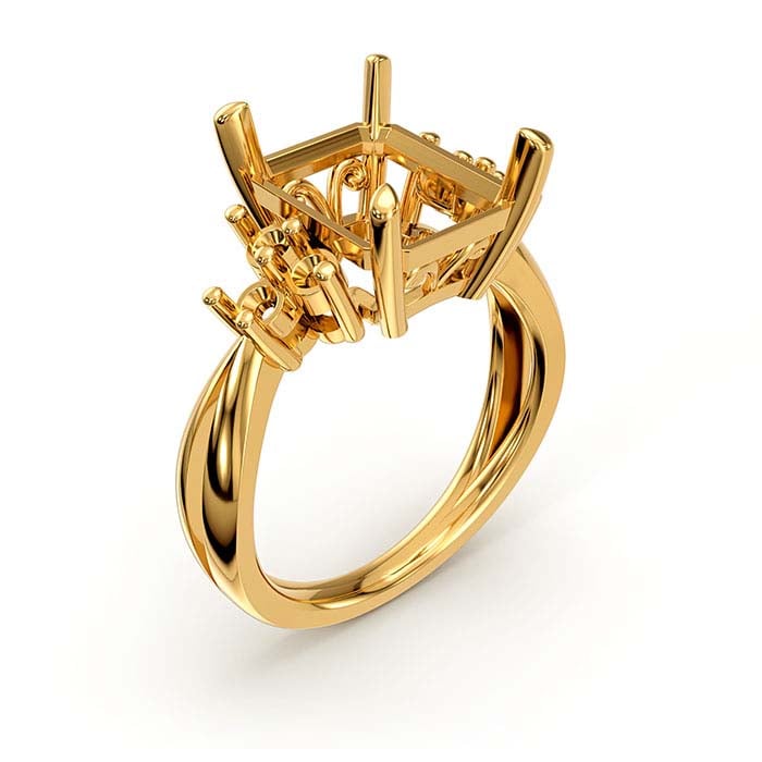 خاتم تركيب بحجر زمرد مقطوع ومستدير من الذهب الأصفر عيار 18 قيراط