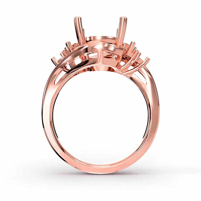 14K Rose Gold Oval & Round Stone Ring Mounting