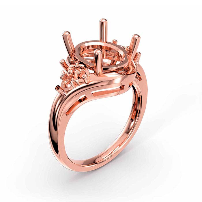 14K Rose Gold Oval & Round Stone Ring Mounting