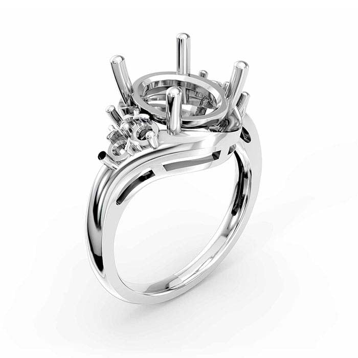 Montatura per Anello con Pietra Ovale e Rotonda in Oro Bianco 14K