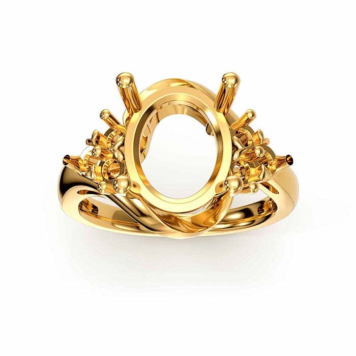 Montatura per Anello con Pietra Ovale e Rotonda in Oro Giallo 14K