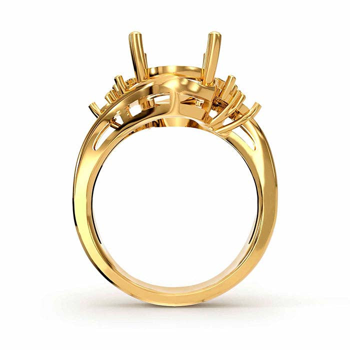 Montatura per Anello con Pietra Ovale e Rotonda in Oro Giallo 18K