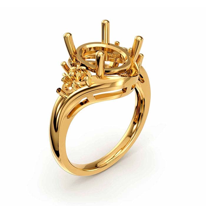 Montatura per Anello con Pietra Ovale e Rotonda in Oro Giallo 18K