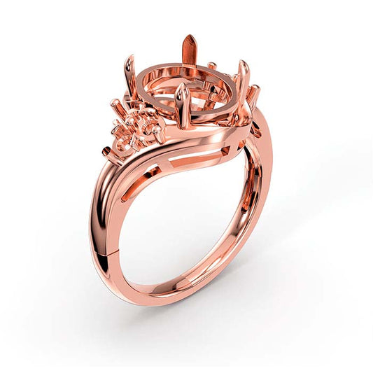 14K Rose Gold Oval & Round Stone Ring Mounting