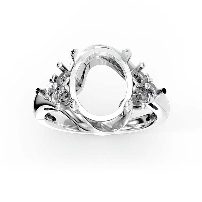 14K Balto Aukso Ovalo ir Apvalaus Akmens Žiedo Bazė