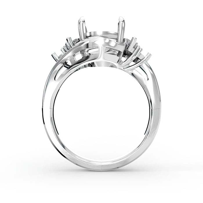 Montatura per Anello con Pietra Ovale e Rotonda in Oro Bianco 14K