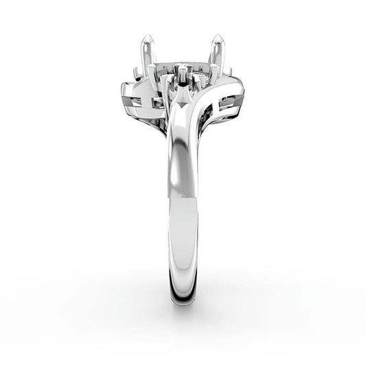 خاتم تركيب بحجر بيضاوي ومستدير من الذهب الأبيض عيار 18 قيراط