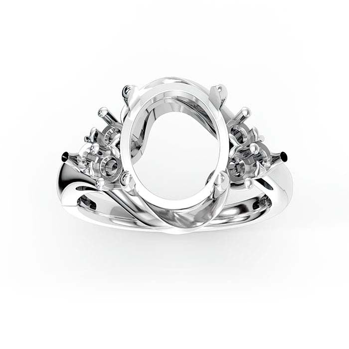 טבעת הרכבה לאבן אליפטית ועגולה מזהב לבן 18K