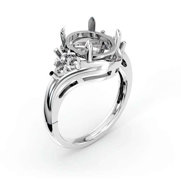 טבעת הרכבה לאבן אליפטית ועגולה מזהב לבן 18K