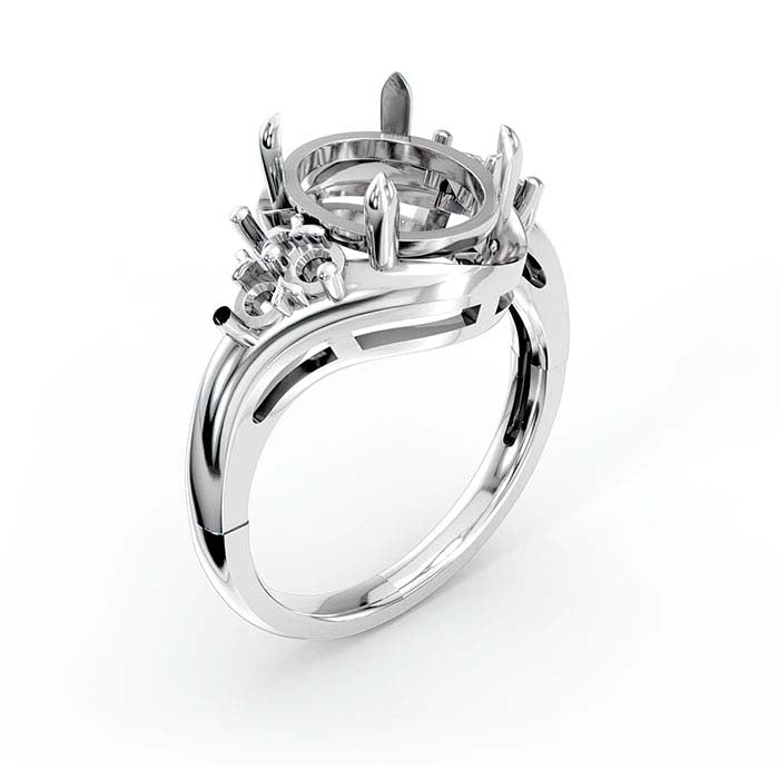 18K白金椭圆形和圆形宝石戒指镶嵌座