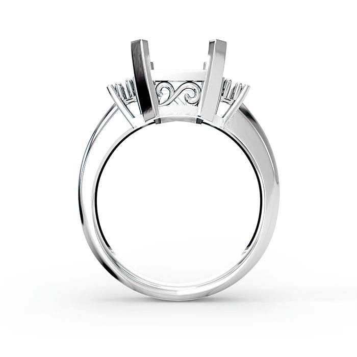 خاتم من الذهب الأبيض عيار 14 قيراط بتصميم حجر زمرد مقطوع بشكل مستطيل وحجر دائري