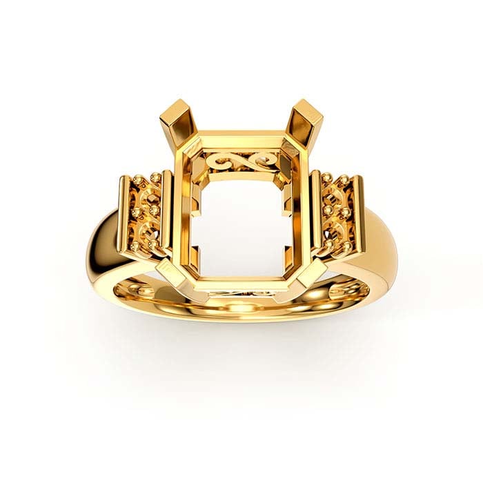 Ringfassung aus 14 Karat Gelbgold mit Smaragdschliff und runden Steinen