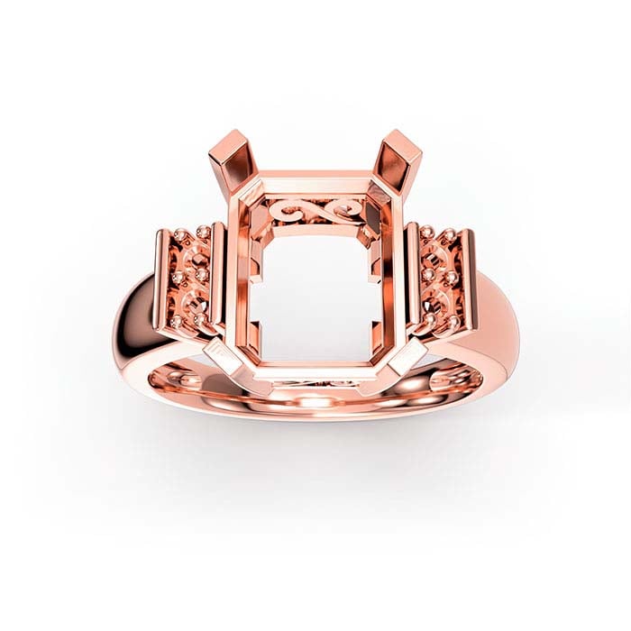 Montagem de Anel em Ouro Rosa 18K com Pedra Corte Esmeralda e Redonda