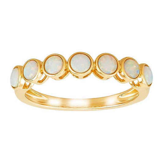 10K Yellow Gold Lab-Grown Opal-Set Seven Stone Ring