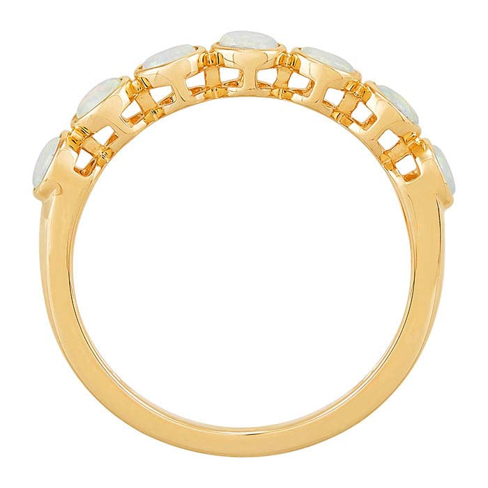 10K Yellow Gold Lab-Grown Opal-Set Seven Stone Ring