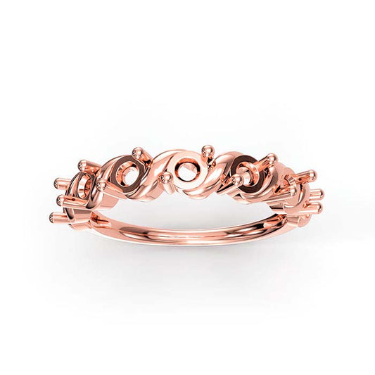 18K Roségull 3 mm Rund Sju Steners Ringinnfatning