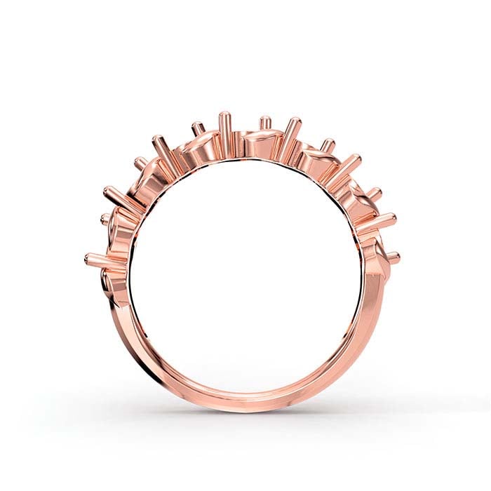 18K rožinio aukso 3 mm apvalios formos žiedo pagrindas su septyniais akmenimis