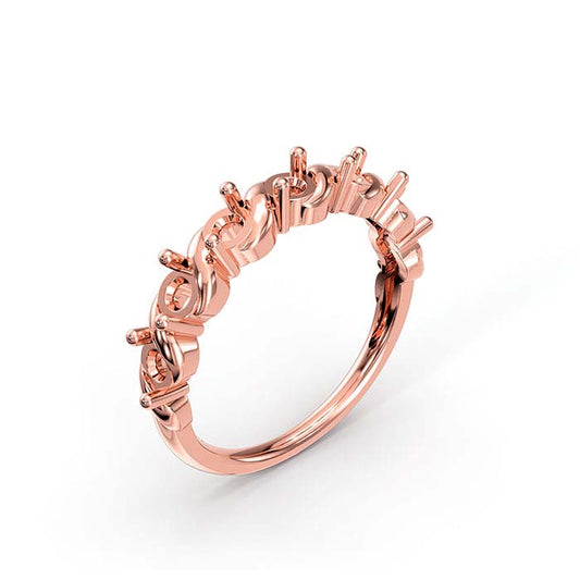 18K Roségull 3 mm Rund Sju Steners Ringinnfatning