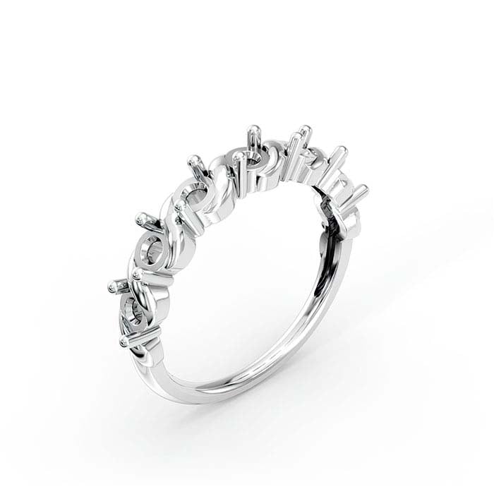 خاتم تركيب من الذهب الأبيض عيار 18 قيراط بعرض 3 مم مع سبع أحجار دائرية