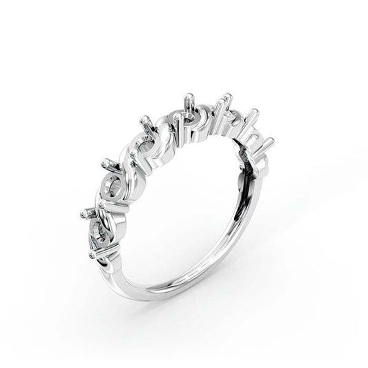 18K Hvitt Gull 3mm Rund Sju Steners Ringfeste