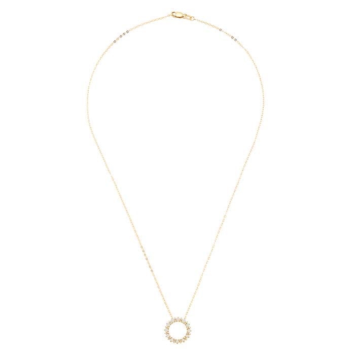 14K gult gull sirkelkjede med opal- og laboratoriedyrket safirsett